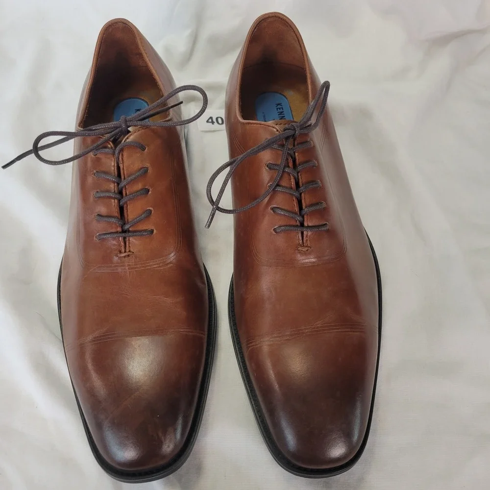 Kenneth Cole Men Brown Leather Cap Toe Oxford Dress Shoes Ticketpod Lace Sz 10.5